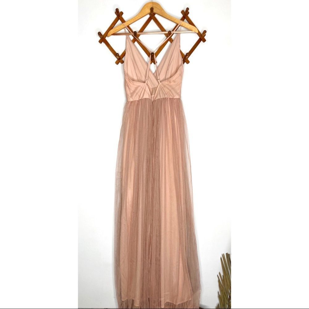 🆕SIMPLEE Surplice Split Thigh Mesh Midi Dress w/ Criss Cross Open Back in Blush - Picture 8 of 16